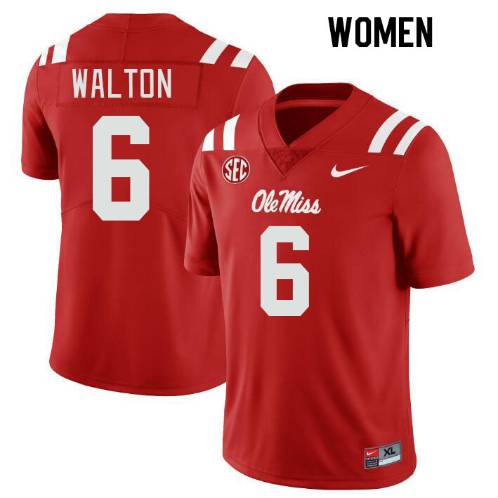 Women #6 Zamari Walton Ole Miss Rebels College Football Jerseys Stitched Sale-Red
